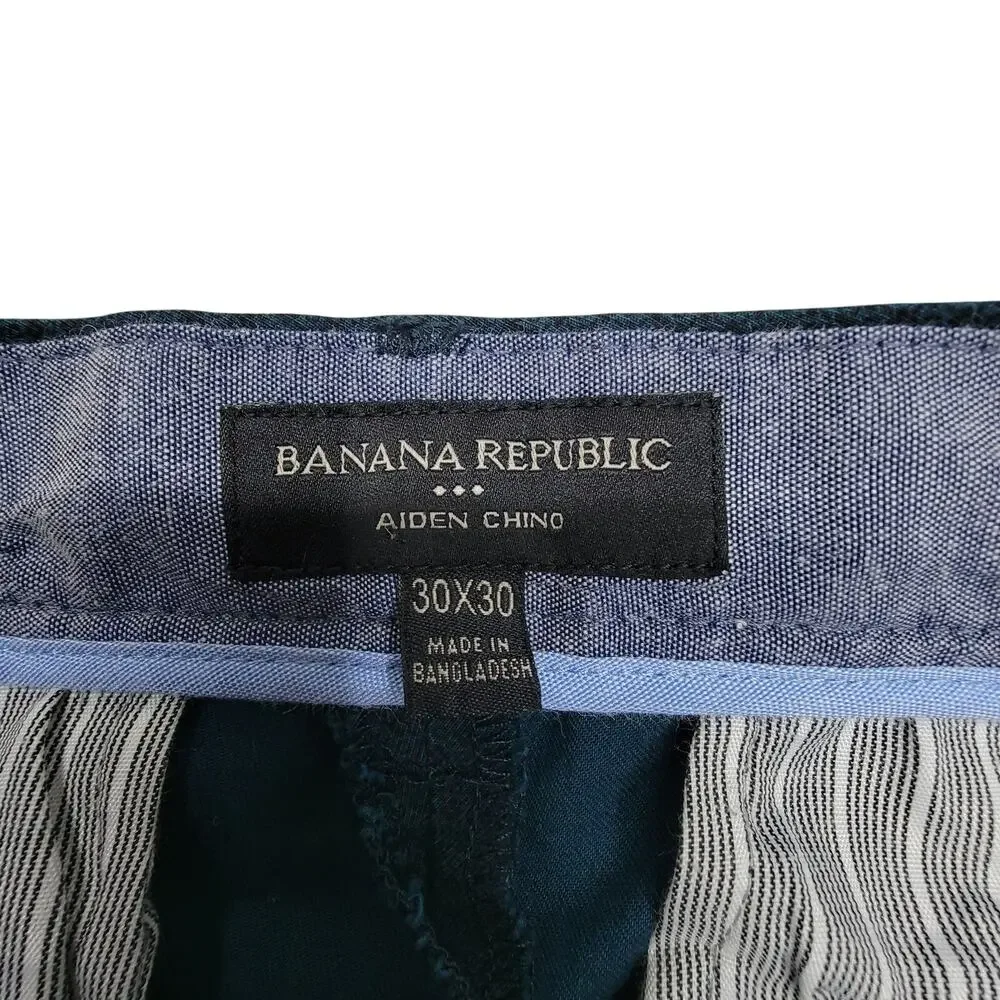 Banana Republic Aiden Chino Pants 30x30 Teal Green Micro Print Stretch Men's